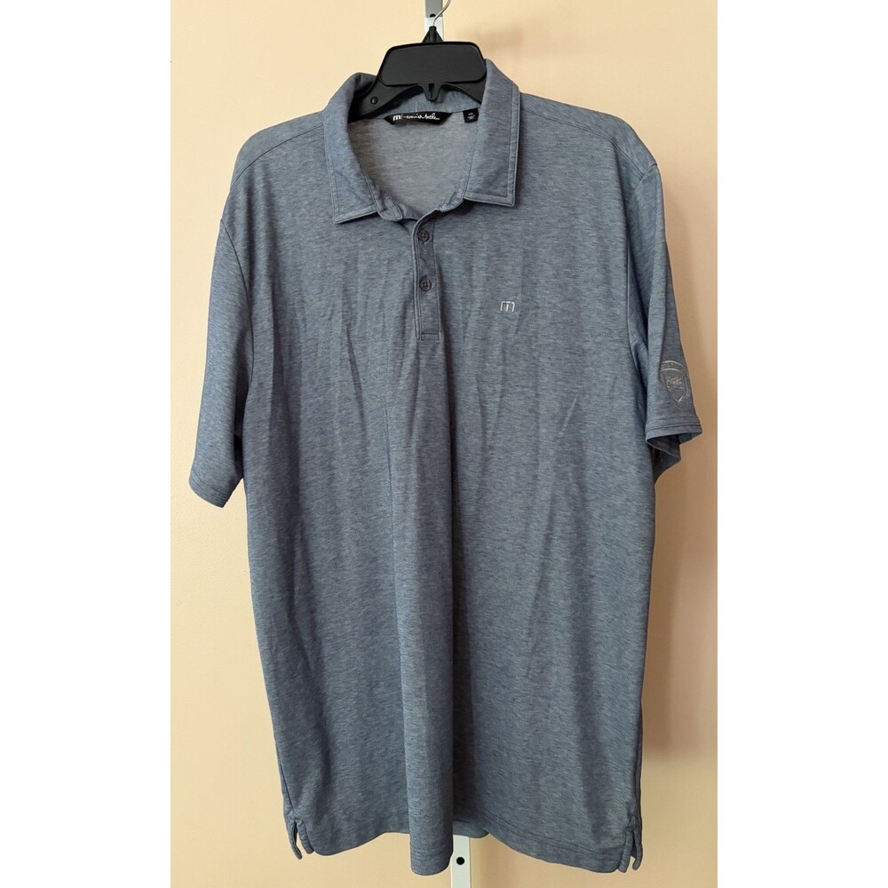 Travis Mathew Men Smokey Blue Short Sleeve Collar Polo Shirt Logo XXL Great Oak